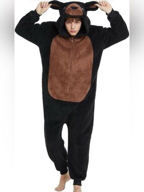 Unisex Plush Black Bear Onesie